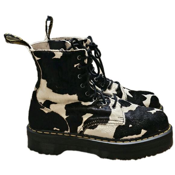 DR. MARTENS JADON HAIR-ON COW PRINT PLATFORM BOOTS MSRP $270 Mens 11 WMS 12 - Picture 3 of 8